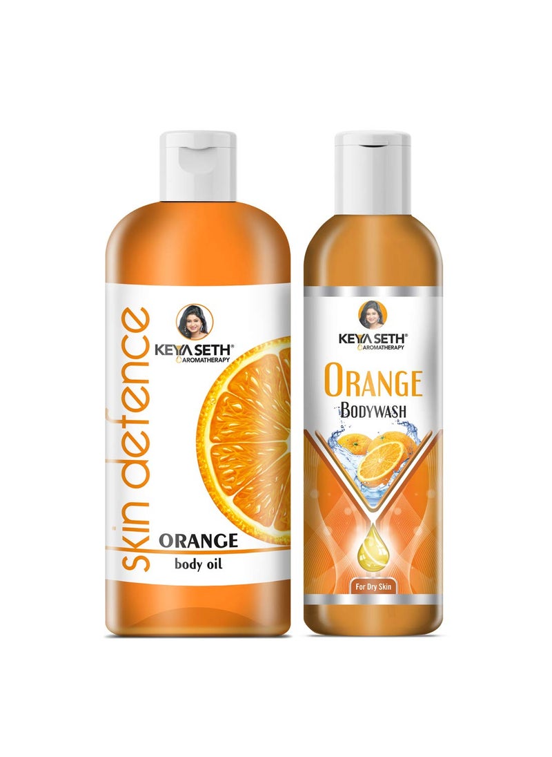 KEYA SETH AROMATHERAPY, DEVICE OF DROP Keya Seth Aromatherapy Device Of Drop Complete Bath Care Combo With Orange Body Wash 200Ml Skin Defence Orange Body Oil 400Ml  - Image 1