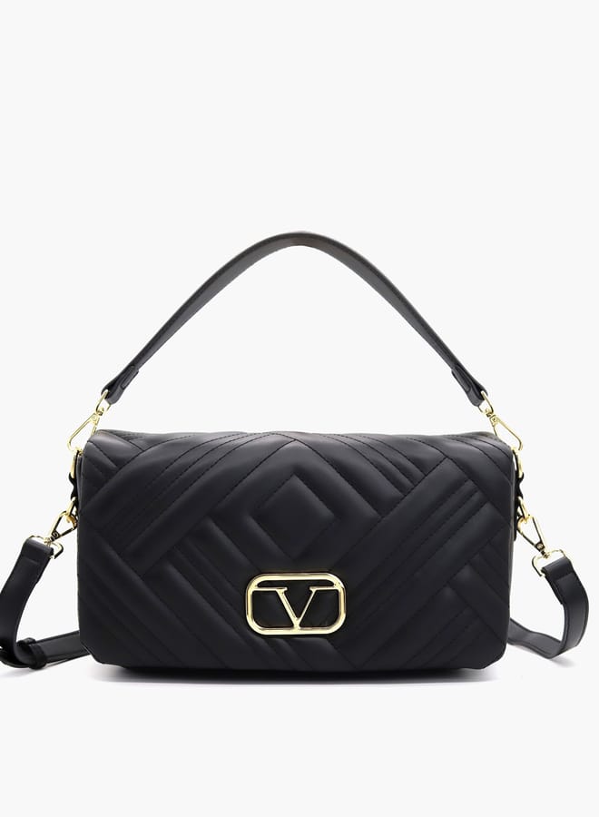 Quilted Crossbody Bag with Detachable Strap and Flap Closure