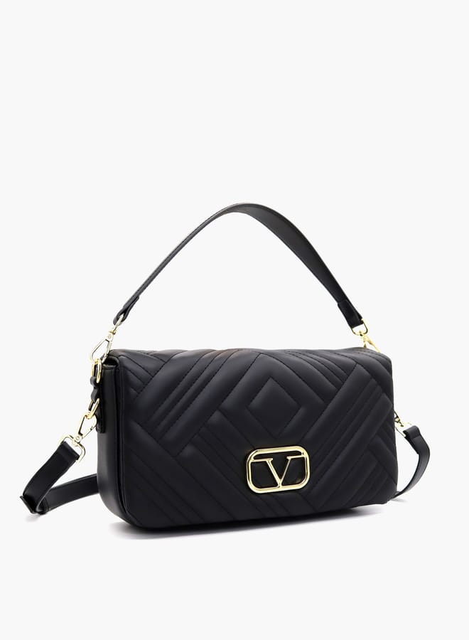 Quilted Crossbody Bag with Detachable Strap and Flap Closure