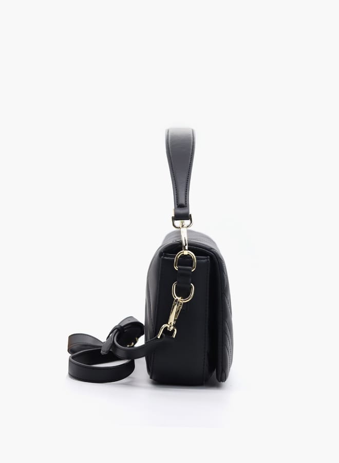 Quilted Crossbody Bag with Detachable Strap and Flap Closure