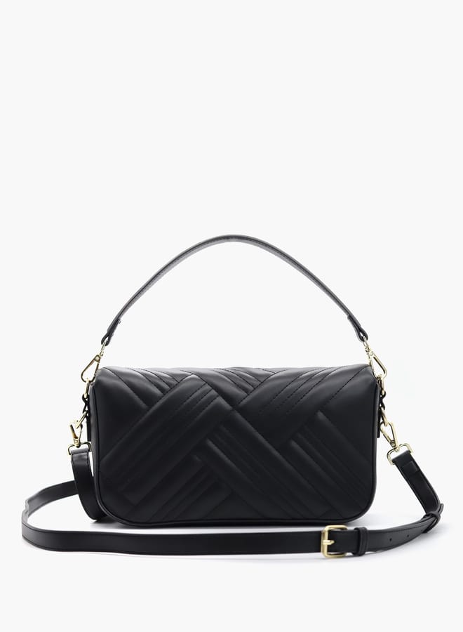 Quilted Crossbody Bag with Detachable Strap and Flap Closure