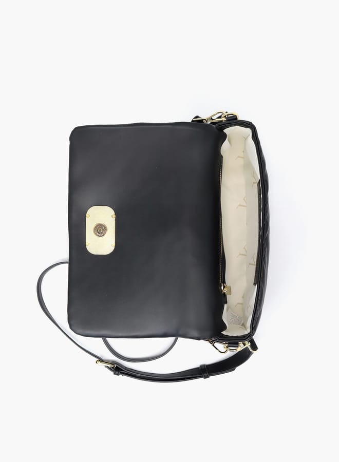 Quilted Crossbody Bag with Detachable Strap and Flap Closure