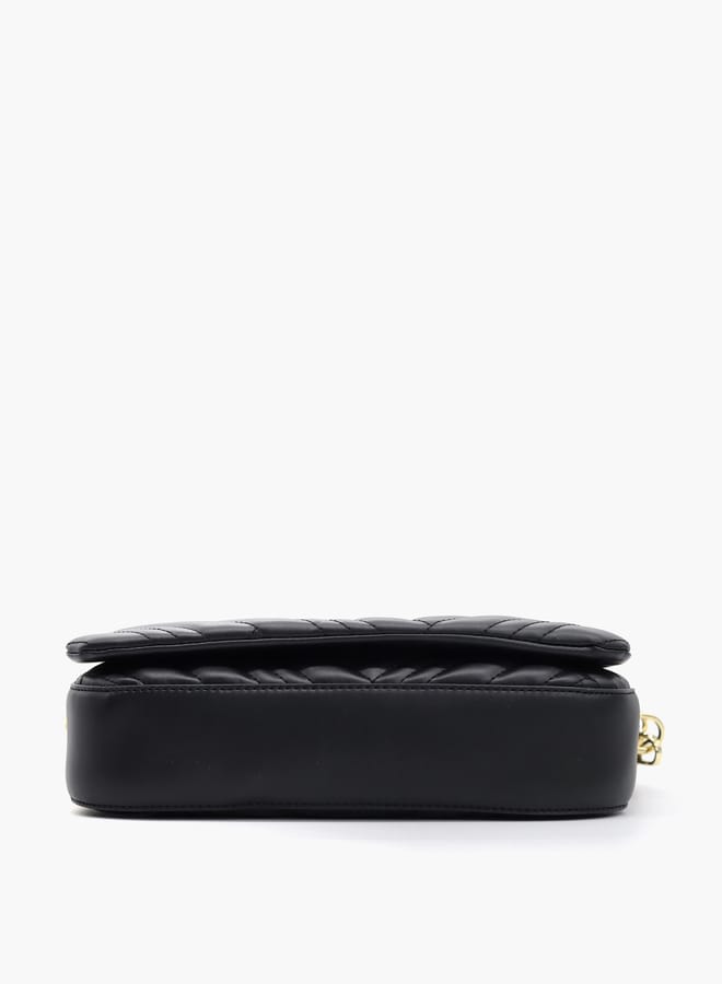 Quilted Crossbody Bag with Detachable Strap and Flap Closure