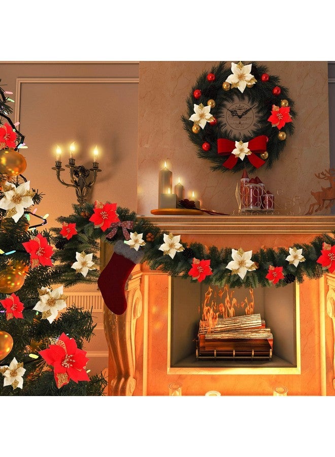 Aoriher Aoriher 3 Size Christmas Poinsettia Flowers Artificial Glitter Poinsettia Flowers Gold Red Xmas Decoration Ornament for Xmas Tree New Year Home Outdoor Decor (36 Pcs)  - Image 4