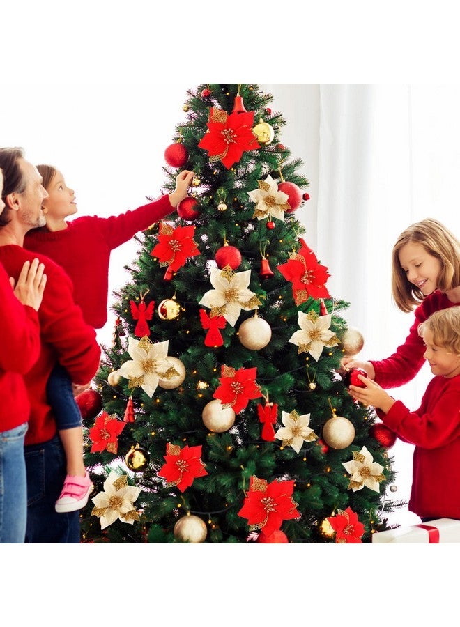 Aoriher Aoriher 3 Size Christmas Poinsettia Flowers Artificial Glitter Poinsettia Flowers Gold Red Xmas Decoration Ornament for Xmas Tree New Year Home Outdoor Decor (36 Pcs)  - Image 5