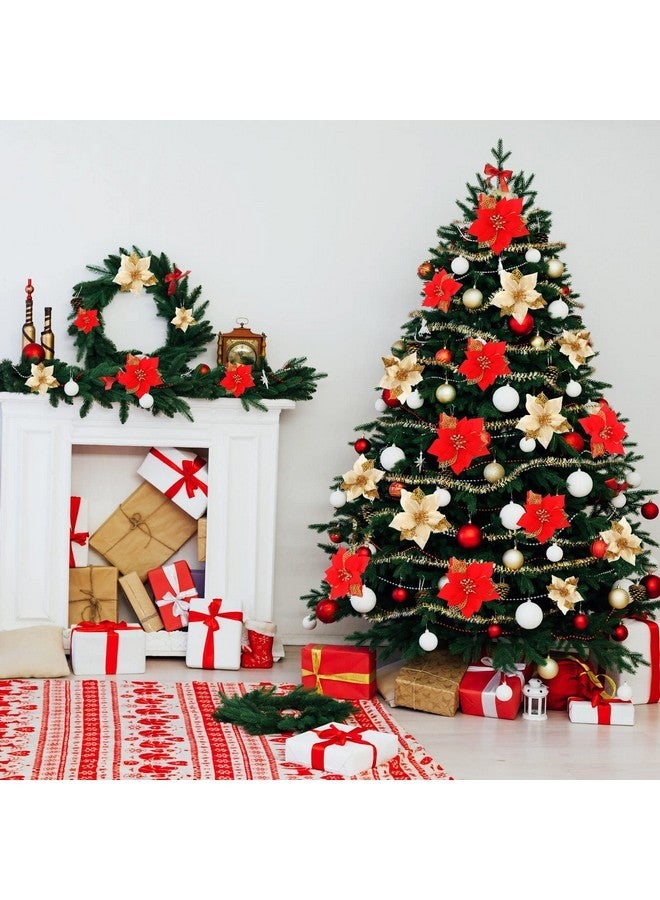 Aoriher Aoriher 3 Size Christmas Poinsettia Flowers Artificial Glitter Poinsettia Flowers Gold Red Xmas Decoration Ornament for Xmas Tree New Year Home Outdoor Decor (36 Pcs)  - Image 3