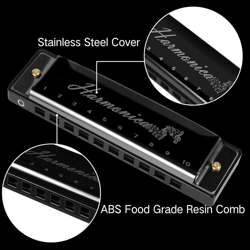 Hricane Harmonica 10 Holes 20 Tunes Mouth Organ Blues Deluxe Harmonica, Key of C Major for Beginner, Adults, Kids Gift, Professional with Case and Cleaning Cloth - Image 5