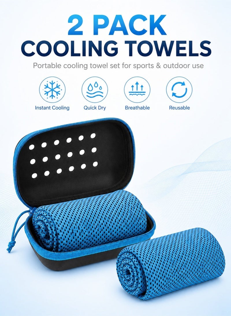 fdsport Cooling Towel 2 Pack with EVA Storage Box | Instant Cooling Microfiber Sports Towel | Quick Dry Sweat Absorbent Gym Towel for Yoga Running Hiking Fitness Camping (30x90cm) - Image 1