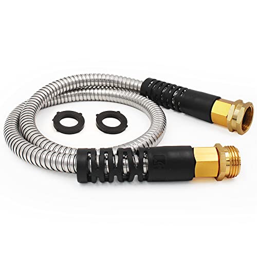 Cesun Short Garden Hose 3 feet, Metal Leader Water Hose, Heavy Duty and Lightweight Stainless Steel Water Pipe for RV, Outdoor, Yard, Lawn, 3ft x 5/8", Female to Male - Image 1
