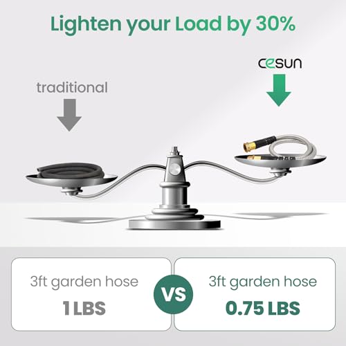 Cesun Short Garden Hose 3 feet, Metal Leader Water Hose, Heavy Duty and Lightweight Stainless Steel Water Pipe for RV, Outdoor, Yard, Lawn, 3ft x 5/8", Female to Male - Image 4