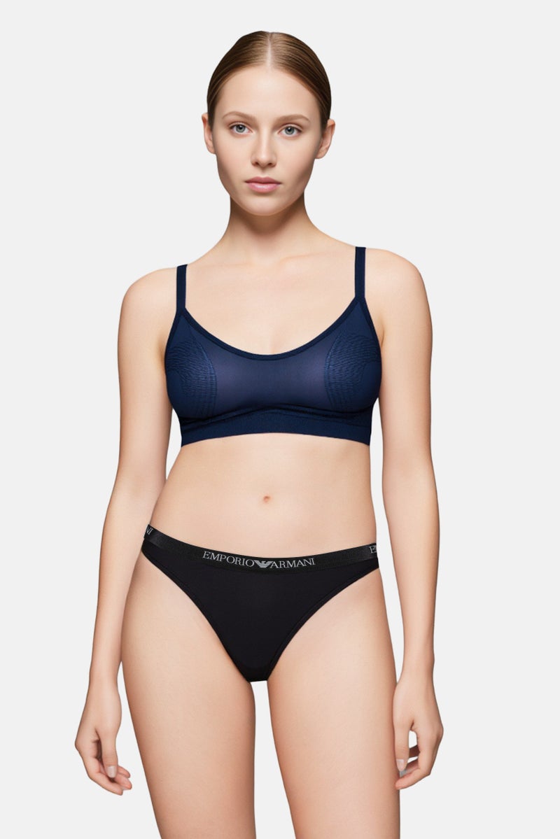 EMPORIO ARMANI Women Brand Logo Pull On Brazilian Brief, Black - Image 1