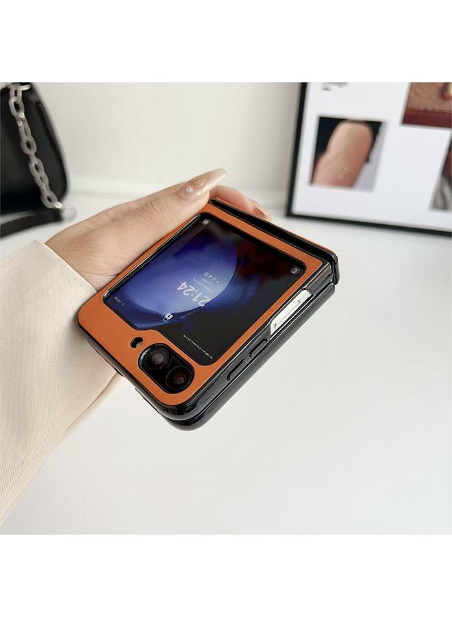 erorex Case For Samsung Galaxy Z Flip6 Integrated Magnetic Axis Solid Color Leather Texture Phone Case - Image 4