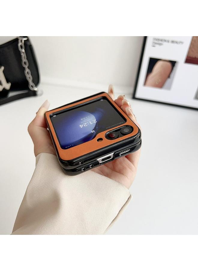 erorex Case For Samsung Galaxy Z Flip6 Integrated Magnetic Axis Solid Color Leather Texture Phone Case - Image 3