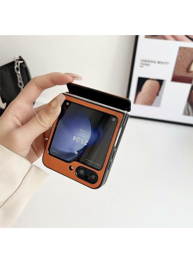 erorex Case For Samsung Galaxy Z Flip6 Integrated Magnetic Axis Solid Color Leather Texture Phone Case - Image 5