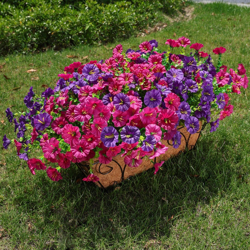 HyeFlora Artificial Flowers for Outdoors Fake Plants Outside Decoration, 12 Bundles Silk Colorful Morning Glory with Eucalyptus UV Resistant Realistic Faux Flowers for Planter Porch Patio Yard Garden - Image 4