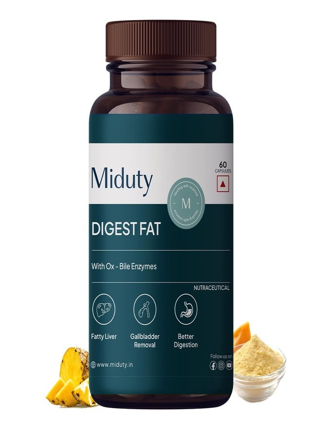 miduty متوسط الهضم للدهون | 300 ملغ من عصارة المرارة، 100 ملغ من مسحوق فاكهة البابايا | لصحة الكبد، والتمثيل الغذائي - إدارة الكبد الدهني - إنزيمات هضمية - مكملات غذائية لصحة الأمعاء | 60 كبسولة - Image 1