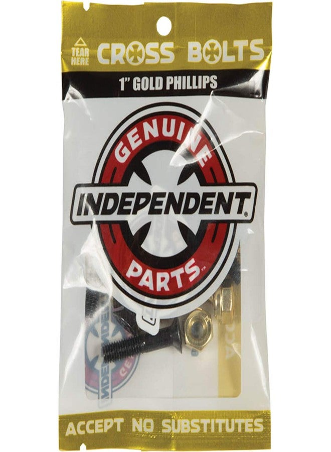 Independent Cross Phillips Head Black / Gold Standard Skateboard Hardware Sets - 1" - Image 1