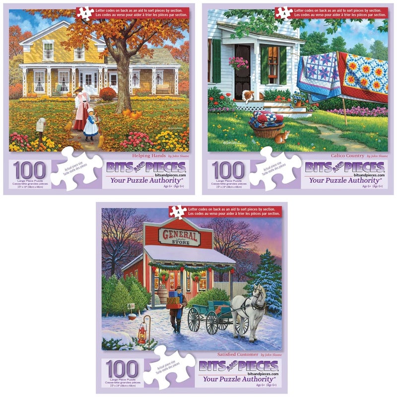 Bits and Pieces 100 Piece Puzzles for Adults John Sloane 3Pack 100 Extra Large Pieces 15 x 19 Jigsaw Puzzles Rustic Country Americana No 2 Pieces Alike - Image 3