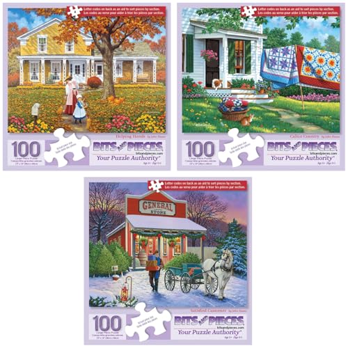 Bits and Pieces 100 Piece Puzzles for Adults John Sloane 3Pack 100 Extra Large Pieces 15 x 19 Jigsaw Puzzles Rustic Country Americana No 2 Pieces Alike - Image 1