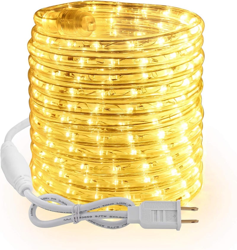 BRIZLER Warm White Rope Lights, 18ft 216 LED Rope Lights Waterproof, 120V Plugin White Christmas Light Connectable with Clear PVC Tube, Indoor/Outdoor Decorative Tube Light for Backyards, Garden Patio - Image 1