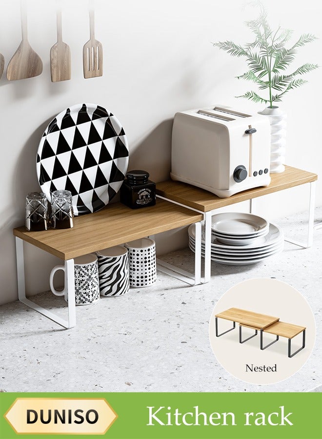 DUNISO 2Pcs Expandable Countertop Organizer Shelf, Movable Multifunctional Kitchen Shelf, Spice Rack Organizer, Suitable For Kitchen, Living Room, Bathroom, Expandable 32cm To 56.9 Cm - Image 1