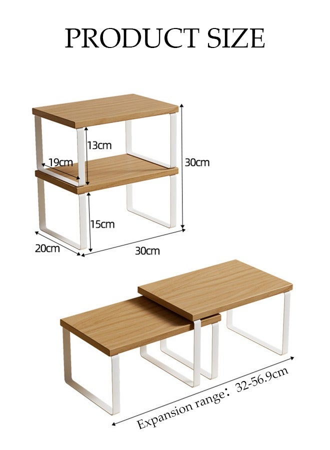 DUNISO 2Pcs Expandable Countertop Organizer Shelf, Movable Multifunctional Kitchen Shelf, Spice Rack Organizer, Suitable For Kitchen, Living Room, Bathroom, Expandable 32cm To 56.9 Cm - Image 2