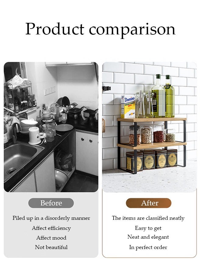 DUNISO 2Pcs Expandable Countertop Organizer Shelf, Movable Multifunctional Kitchen Shelf, Spice Rack Organizer, Suitable For Kitchen, Living Room, Bathroom, Expandable 32cm To 56.9 Cm - Image 3