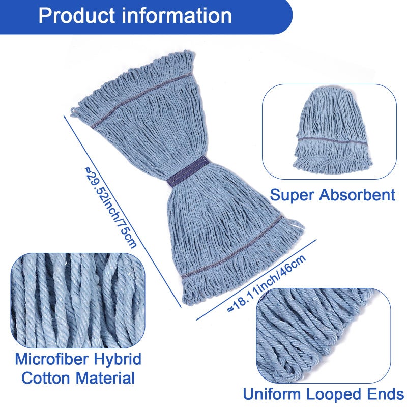Tinsky 6 Pack Mop Head Replacement Commercial Heavy Duty Cotton Blue Mop Heads Replacement Reusable Looped End String Mop Refill for Industrial Residential Use - Image 4