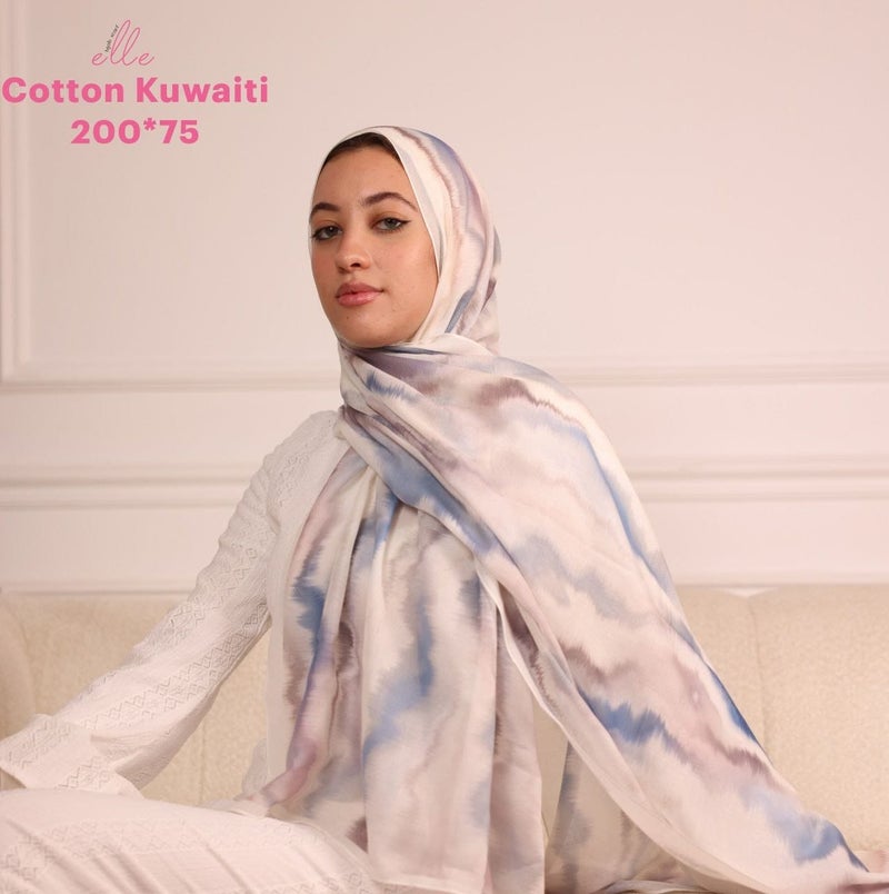 طرحة وشاح حجاب إسلامي قطن كويتي فاخر للنساء – للمناسبات والاستخدام اليومي – مقاس 200 × 75 سم
