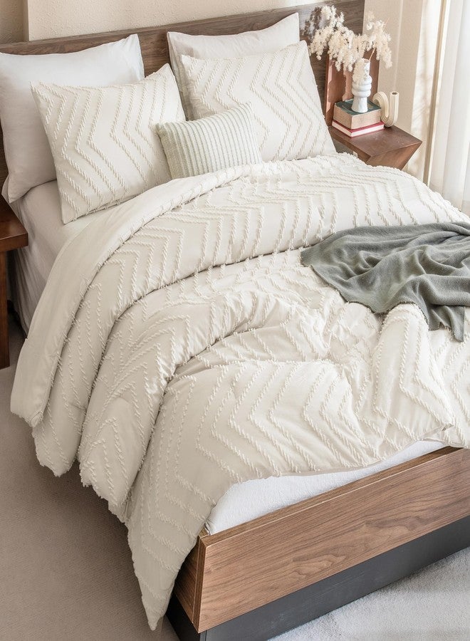 Andency Twin/Twin XL Comforter Set Beige, Twin Bed Comforter for College Dorm Girls Boys Kids Boho Cream Soft Warm Cute Neutral Comforter, 2 Pieces Aesthetic Chevron Bohemian Bedding Set - Image 1