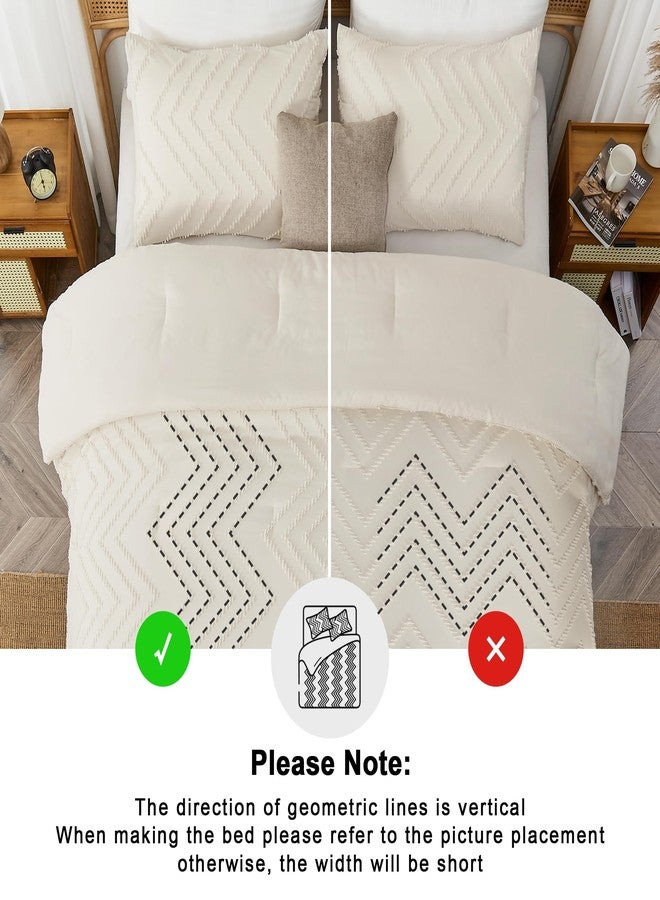 Andency Twin/Twin XL Comforter Set Beige, Twin Bed Comforter for College Dorm Girls Boys Kids Boho Cream Soft Warm Cute Neutral Comforter, 2 Pieces Aesthetic Chevron Bohemian Bedding Set - Image 5