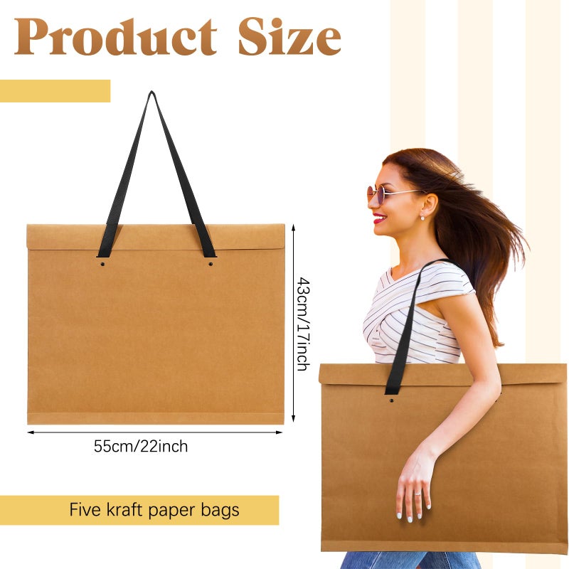 Engrowtic 5 Pcs Art Portfolio Bag 17 x 22 Inch Paper Portfolio Folder with Handle Poster Storage Bag for Artwork Portfolio Art Organizers and Storage Art Supply Bag for Poster Bulletin Boards Painting - Image 3
