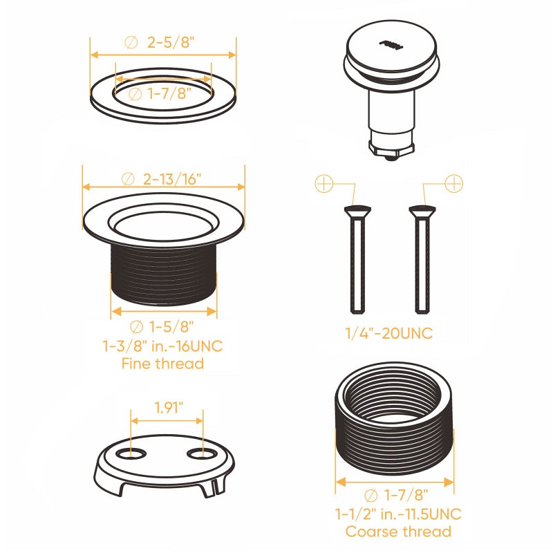 MINUPWELL Black Tub Drain Bathtub Drain Conversion Kit With Two-Hole Overflow Faceplate  Minupwell Replacement Tip-Toe Bath Drain Trim Kit With Universal Fine/Coarse Thread Assembly  Matte Black - Image 5