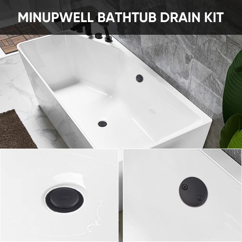 MINUPWELL Black Tub Drain Bathtub Drain Conversion Kit With Two-Hole Overflow Faceplate  Minupwell Replacement Tip-Toe Bath Drain Trim Kit With Universal Fine/Coarse Thread Assembly  Matte Black - Image 2