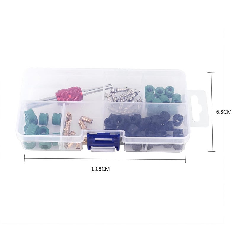 klarako A C Autos Valve Core, 71Pcs Air Condition Repair Kit Repair Tool 10pcs Valve Cores 50pcs Hose Gaskets 10pc Valves - Image 3