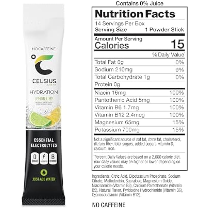 Celsius Hydration™ Lemon Lime, Sugar Free Electrolyte Hydration Drink Mix (Pack of 14) - Image 3