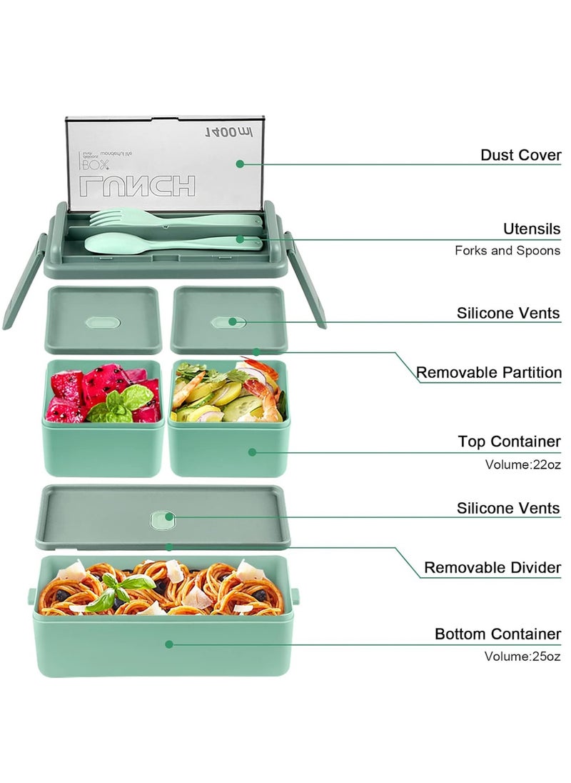 Generic Bento Box Adult Lunch Box,49OZ Leakproof Eco-Friendly Stackable Bento Lunch Box Meal Prep for Dining Out, Work, Picnic, School  - Image 2
