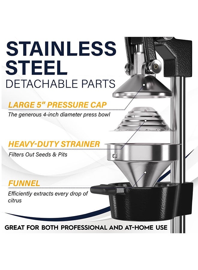 Arabest Cast Iron Citrus Juicer | Extra-Large Commercial Grade Manual Hand Press | Heavy Duty Countertop Squeezer for Fresh Orange Juice (Bonus Stainless Steel Cup) (Black) - Image 4