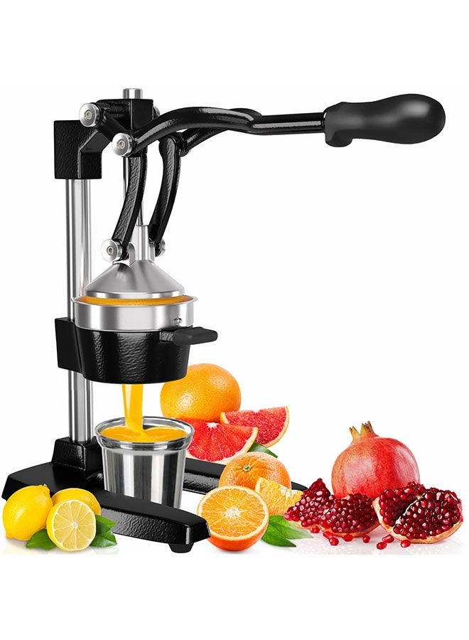 Arabest Cast Iron Citrus Juicer | Extra-Large Commercial Grade Manual Hand Press | Heavy Duty Countertop Squeezer for Fresh Orange Juice (Bonus Stainless Steel Cup) (Black) - Image 1