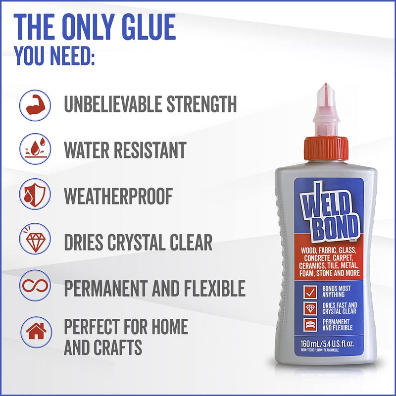 Weldbond All Purpose Glue, Bonds Most Anything! Non-Toxic Glue, Use as Wood Glue or on Glass Crafts Ceramic Mosaic Porcelain Tile Stone Fabric Carpet Metal & More. Dries Crystal Clear 5.4 oz / 160 ml - Image 5