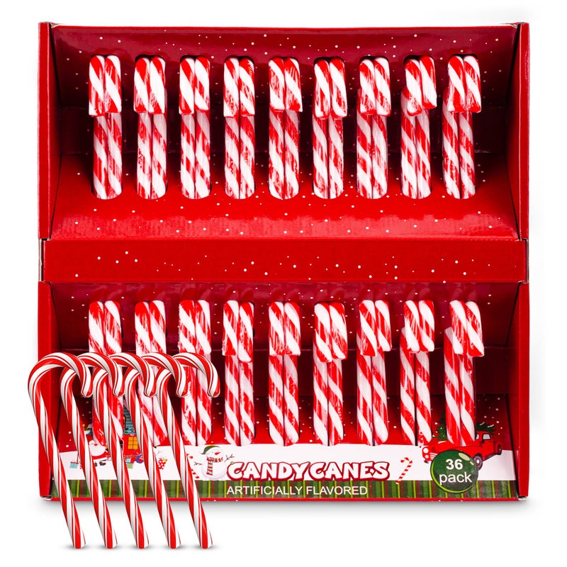 Christmas Candy Canes 36 Pack - Classic Red & White Peppermint Sticks Individually Wrapped - Bulk Christmas Candys for Holiday Treats, Decorations, Stocking Stuffers & Gifts - Image 1