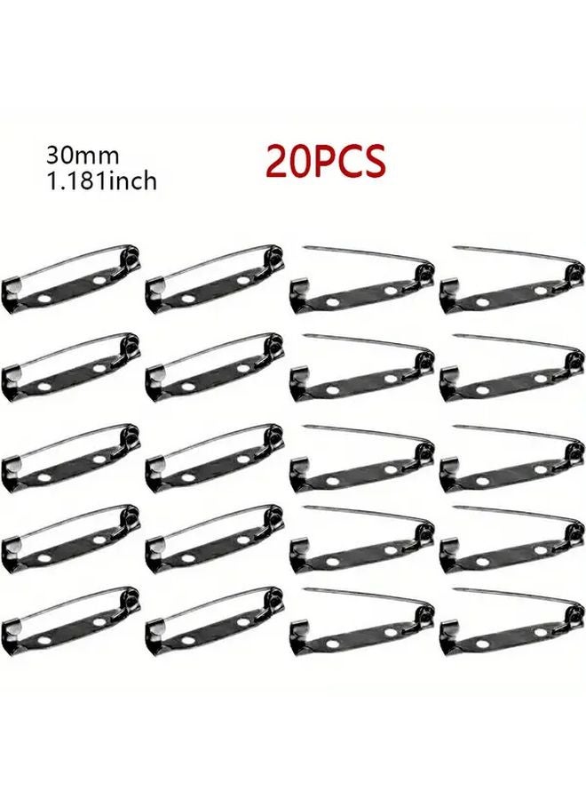 20 قطعة دبوس أمان معدني باللون الأسود مقاس 30 مم مع ثقب لأعمال الحرف اليدوية والخياطة - Image 1