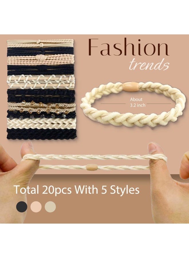 TENGYES Hair Ties for Women Girls, 20 Pcs Boho Dual-Use Bracelets and Hair Tie for Thick Hair/Pony Tails, No Damage No Crease Elastics Hair Rubber Bands Ponytail Holders (Graceful)  - Image 2
