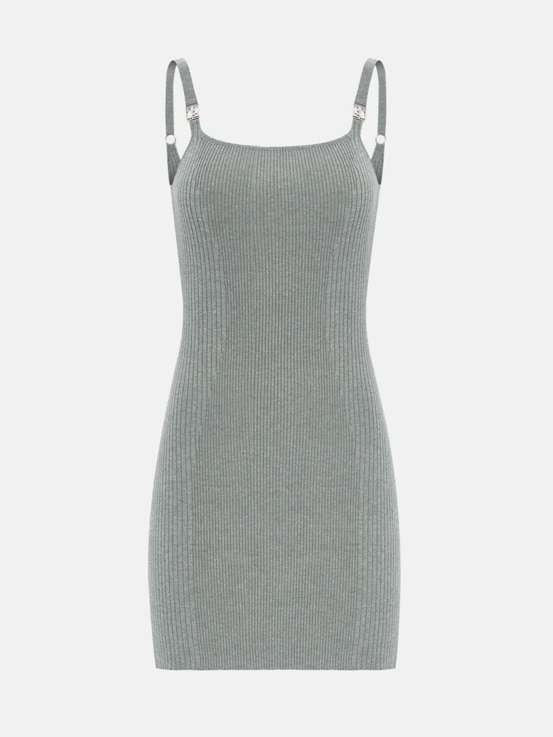 Lichi Mini ribbed dress with strap decoration