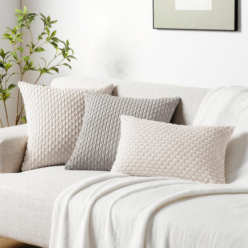 Softalker Throw Pillow Covers 20x20 Inch Set of 2  Super Soft Corduroy Pillow Covers Decorative Boho Striped Pillowcases for Couch Sofa Living Room Bed Home Decor  Grey - Image 4