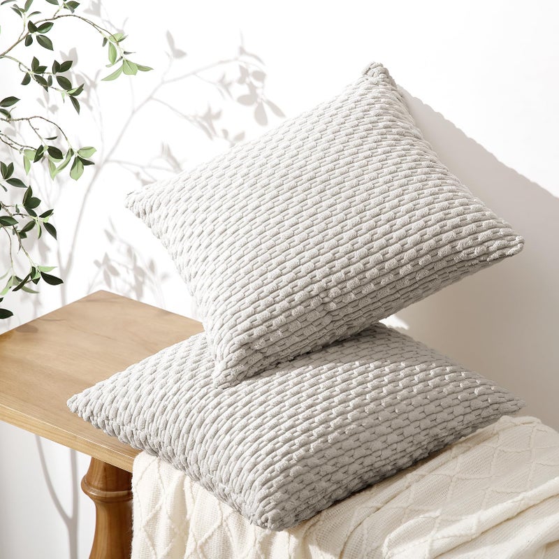 Softalker Throw Pillow Covers 20x20 Inch Set of 2  Super Soft Corduroy Pillow Covers Decorative Boho Striped Pillowcases for Couch Sofa Living Room Bed Home Decor  Grey - Image 3