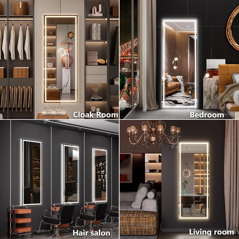 Hasipu LED Door Mirror Full Length, 44" x 15.8" Lighted Over The Door Hanging Mirror, Full Body Wall Mounted Mirror, Light Up Long Dressing Mirrors, Square White - Image 5