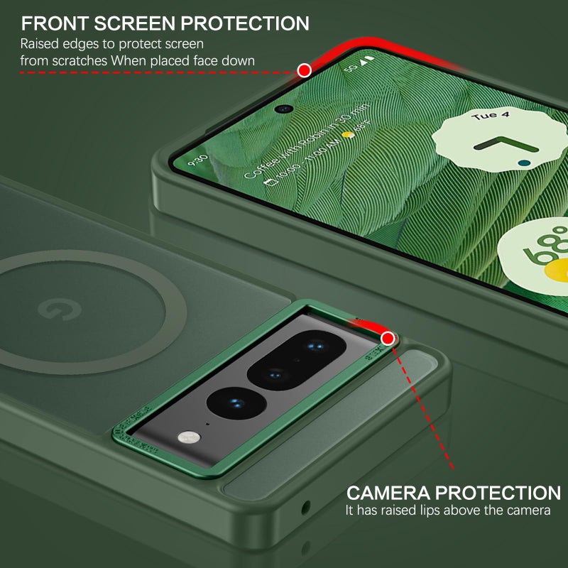 BENTOBEN for Google Pixel 7 Pro Case [Compatible with Magsafe] Translucent Matte Magnetic Pixel 7 Pro Case Slim Shockproof Women Men Protective Phone Cases for Google Pixel 7 Pro 6.7", Forest Green - Image 5