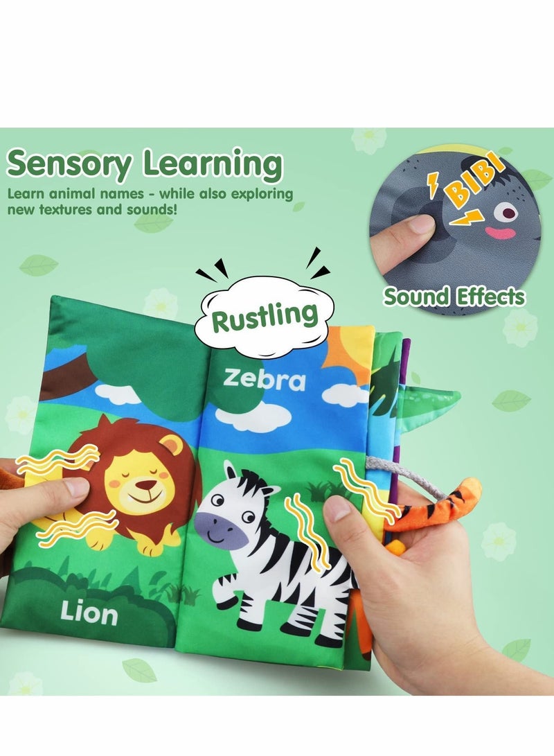 NIBEMINENT Baby Book Soft Cloth Books, Touch and Feel Crinkle for Toddler with Animal Tail Interactive Educational Teething Toy Gift, Infant Books Sensory Book, Newborn 6-12 Month (Jungle Friends) - Image 4