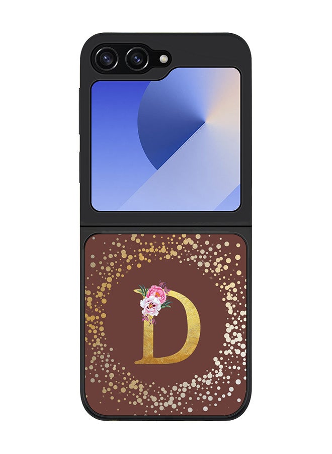 Stylizedd Rugged Black edge case for Samsung Galaxy Z Flip7 FE, Slim fit Case Flexible Cover - Custom Monogram Initial Letter Floral Pattern Alphabet - D (Brown ) - Image 1